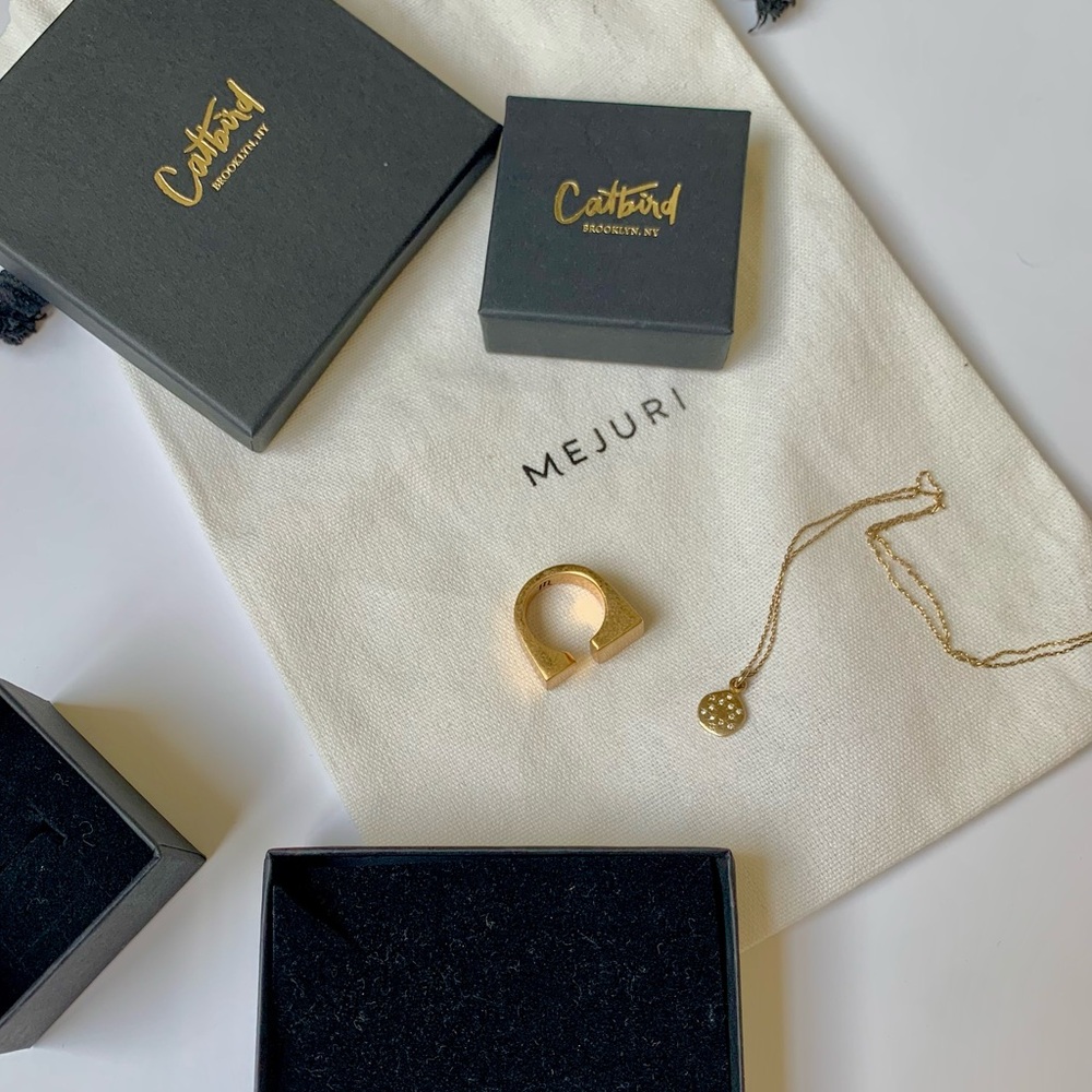 Geometric Dome Gold Ring and Pendant Necklace Bundle
